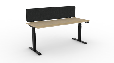 1200mm W x 750mm D x 620-1270mm H / Natural Oak Top / Black Frame / Black Eco Panel Screen / No Cable Tray