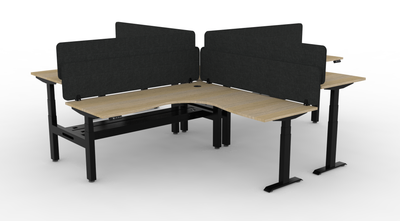 1500mm W x 1500mm W x 750mm D x 620-1270mm H / Natural Oak Top / Black Frame / Black Eco Panel