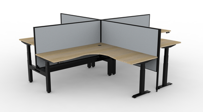1500mm W x 1500mm W x 750mm D x 620-1270mm H / Natural Oak Top / Black Frame