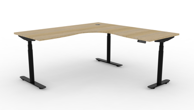 No Cable Tray / No Screen / 1500mm W x 1500mm W x 750mm D x 620-1270mm H / Natural Oak Top & Black Frame