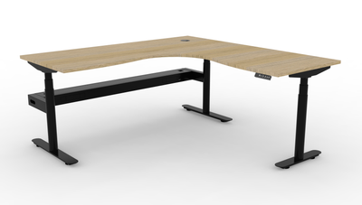 With Cable Tray / No Screen / 1500mm W x 1500mm W x 750mm D x 620-1270mm H / Natural Oak Top & Black Frame