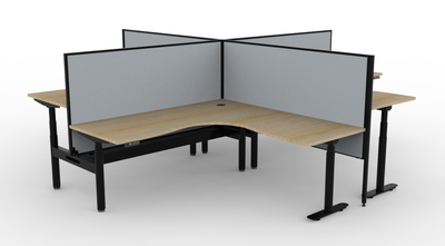 1500mm W x 1500mm W x 750mm D x 620-1270mm H / Natural Oak Top / Black Frame
