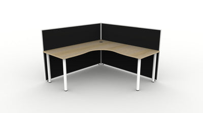 1800mm W x 1500mm W x 750mm D / 1200mm High / Natural Oak Top / Black Fabric Screen
