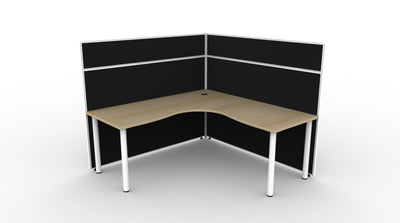 1500mm W x 1500mm W x 750mm D / 1500mm High / Natural Oak Top / Black Fabric Screen