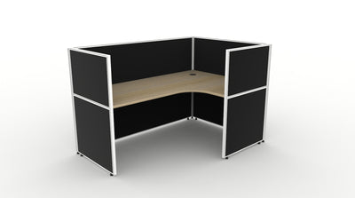 1800mm W x 1200mm W x 750mm D / 1200mm High / Natural Oak Top / Black Fabric Screen