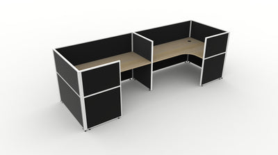 1800mm W x 1200mm W x 750mm D / 1200mm High / Natural Oak Top / Black Fabric Screen