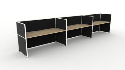 3 Person / 1500mm Wide x 750mm Deep / Natural Oak Top / Black Fabric Screen