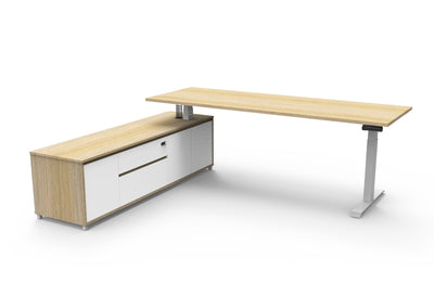 1800mm W x 750mm D - LHS Cabinet / Natural Oak Top / White Frame / No Modesty Panel
