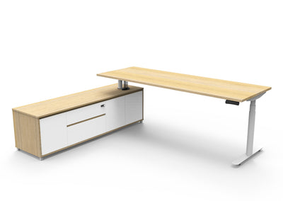 1800mm W x 750mm D - LHS Cabinet / Natural Oak Top / White Frame / No Modesty Panel