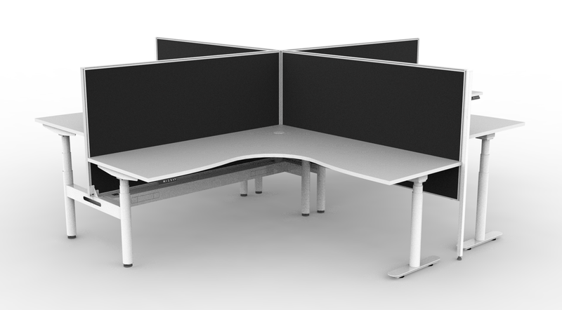 Halo Plus Round Leg Electric Height Adjustable 4 Person Corner Workstation