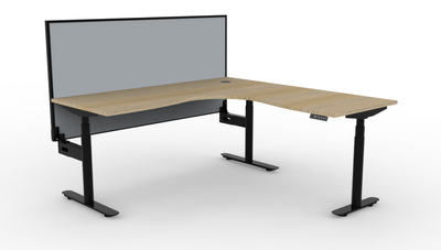 No Cable Tray / With Screen / 1500mm W x 1500mm W x 750mm D x 620-1270mm H / Natural Oak Top & Black Frame