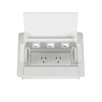 white Accede Boardroom Table Power Boxes