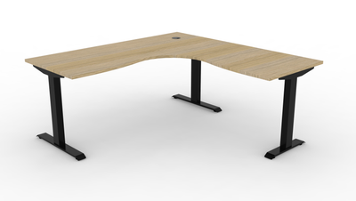 1500mm W x 1500mm W x 750mm D x 730mm H / Natural Oak Top & Black Frame / No Cable Tray / No Screen