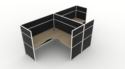1500mm W x 1500mm W x 750mm D / 1500mm High / Natural Oak Top / Black Fabric Screen