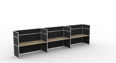 3 Person / 1500mm Wide x 750mm Deep / Natural Oak Top / Black Fabric Screen