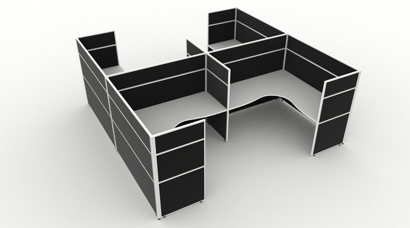 Shush30 Screen Hung 4 Person "H Shape" Corner Workstation