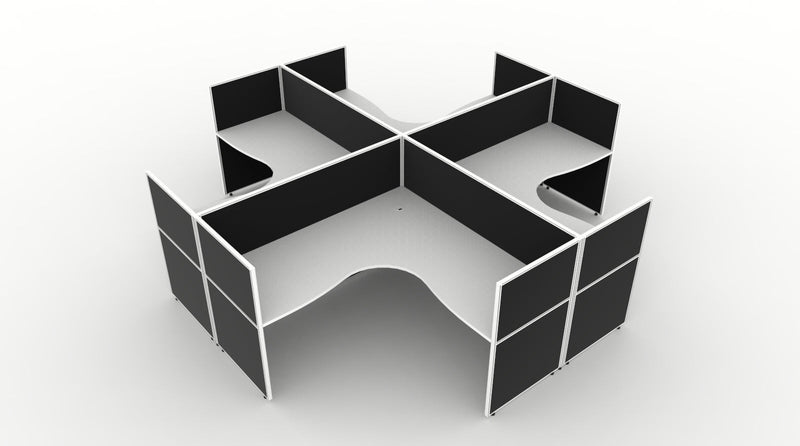 Shush30 Screen Hung 4 Person "X Shape" Corner Workstation