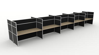 10 Person / 1200mm Wide x 750mm Deep / Natural Oak Top / Black Fabric Screen