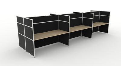 6 Person / 1200mm Wide x 750mm Deep / Natural Oak Top / Black Fabric Screen