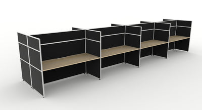 8 Person / 1200mm Wide x 750mm Deep / Natural Oak Top / Black Fabric Screen