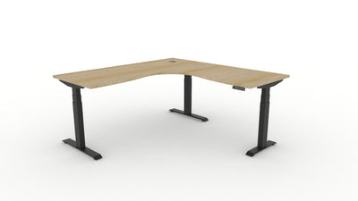 1500mm W x 1500mm W x 750mm D x 620-1270mm H / Natural Oak Top & Black Frame / No Cable Tray / No Screen