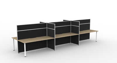 6 Person / 1200mm Wide x 750mm Deep / Natural Oak Top / Black Fabric Screen