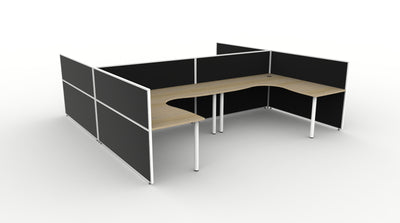 1800mm W x 1500mm W x 750mm D / 1200mm High / Natural Oak Top / Black Fabric Screen