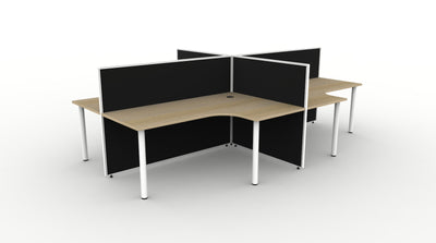 1800mm W x 1200mm W x 750mm D / 1200mm High / Natural Oak Top / Black Fabric Screen
