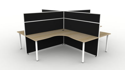 1500mm W x 1500mm W x 750mm D / 1500mm High / Natural Oak Top / Black Fabric Screen