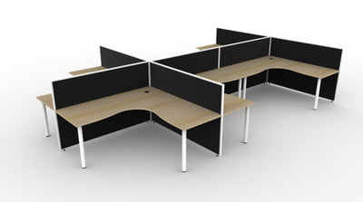 1500mm W x 1500mm W x 750mm D / 1200mm High / Natural Oak Top / Black Fabric Screen