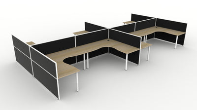 1800mm W x 1500mm W x 750mm D / 1200mm High / Natural Oak Top / Black Fabric Screen