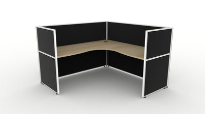1500mm W x 1500mm W x 750mm D / 1200mm High / Natural Oak Top / Black Fabric Screen