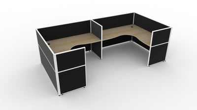 1800mm W x 1500mm W x 750mm D / 1200mm High / Natural Oak Top / Black Fabric Screen