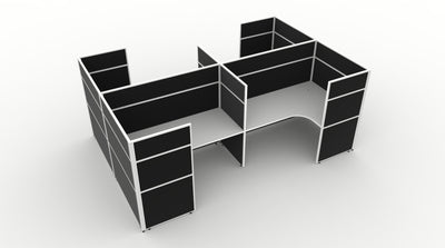 Shush30 Screen Hung 4 Person "H Shape" Corner Workstation