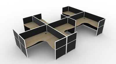 1800mm W x 1200mm W x 750mm D / 1200mm High / Natural Oak Top / Black Fabric Screen