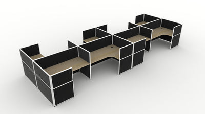 1800mm W x 1200mm W x 750mm D / 1200mm High / Natural Oak Top / Black Fabric Screen