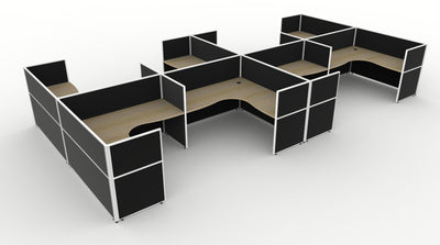 1800mm W x 1800mm W x 750mm D / 1200mm High / Natural Oak Top / Black Fabric Screen