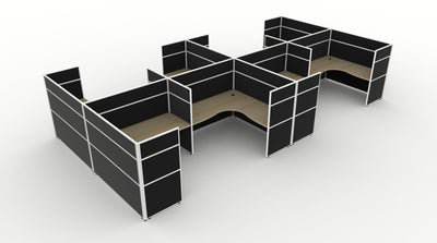 1800mm W x 1500mm W x 750mm D / 1200mm High / Natural Oak Top / Black Fabric Screen